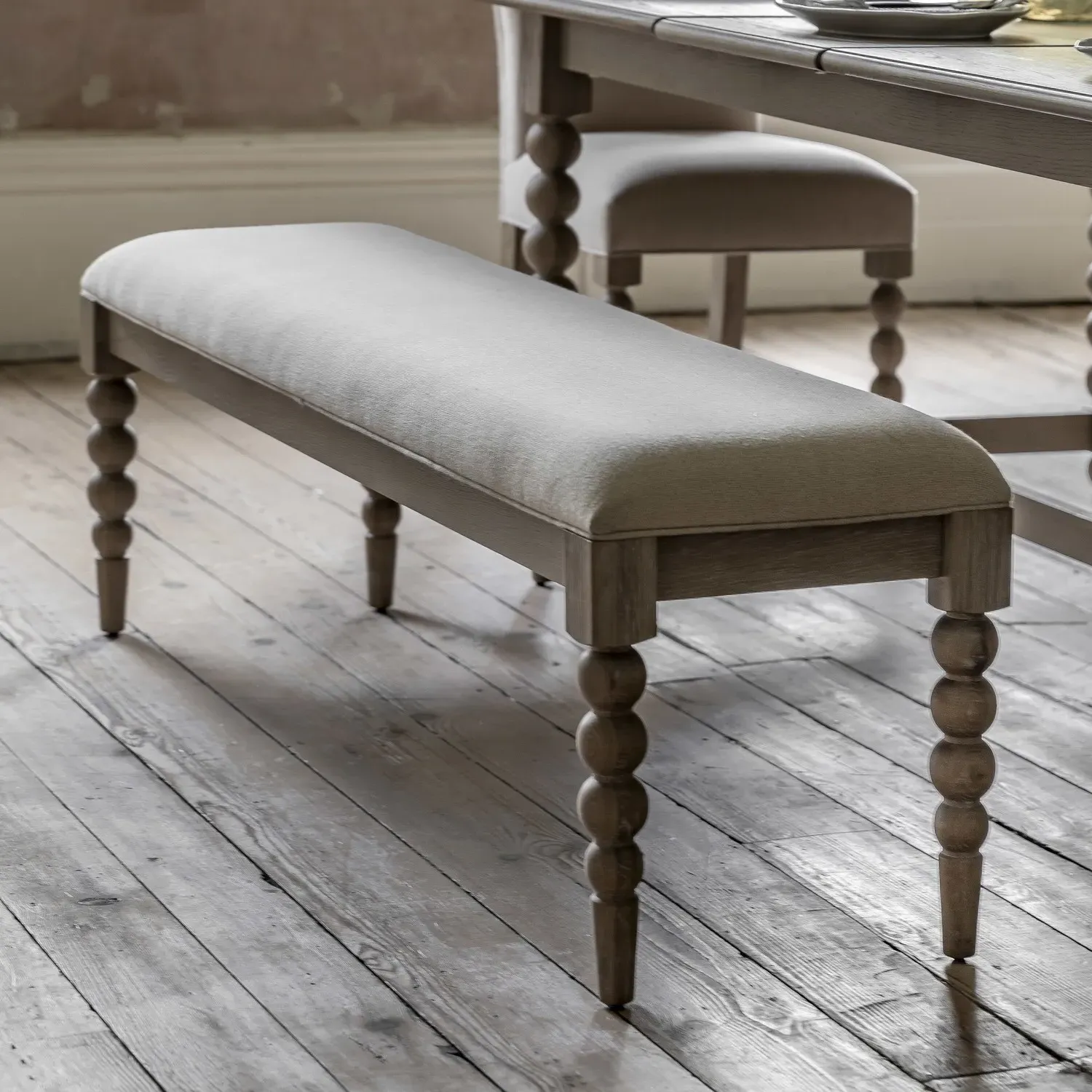 Large Hallway Bench with Bobbin Detail - Brown, Oak