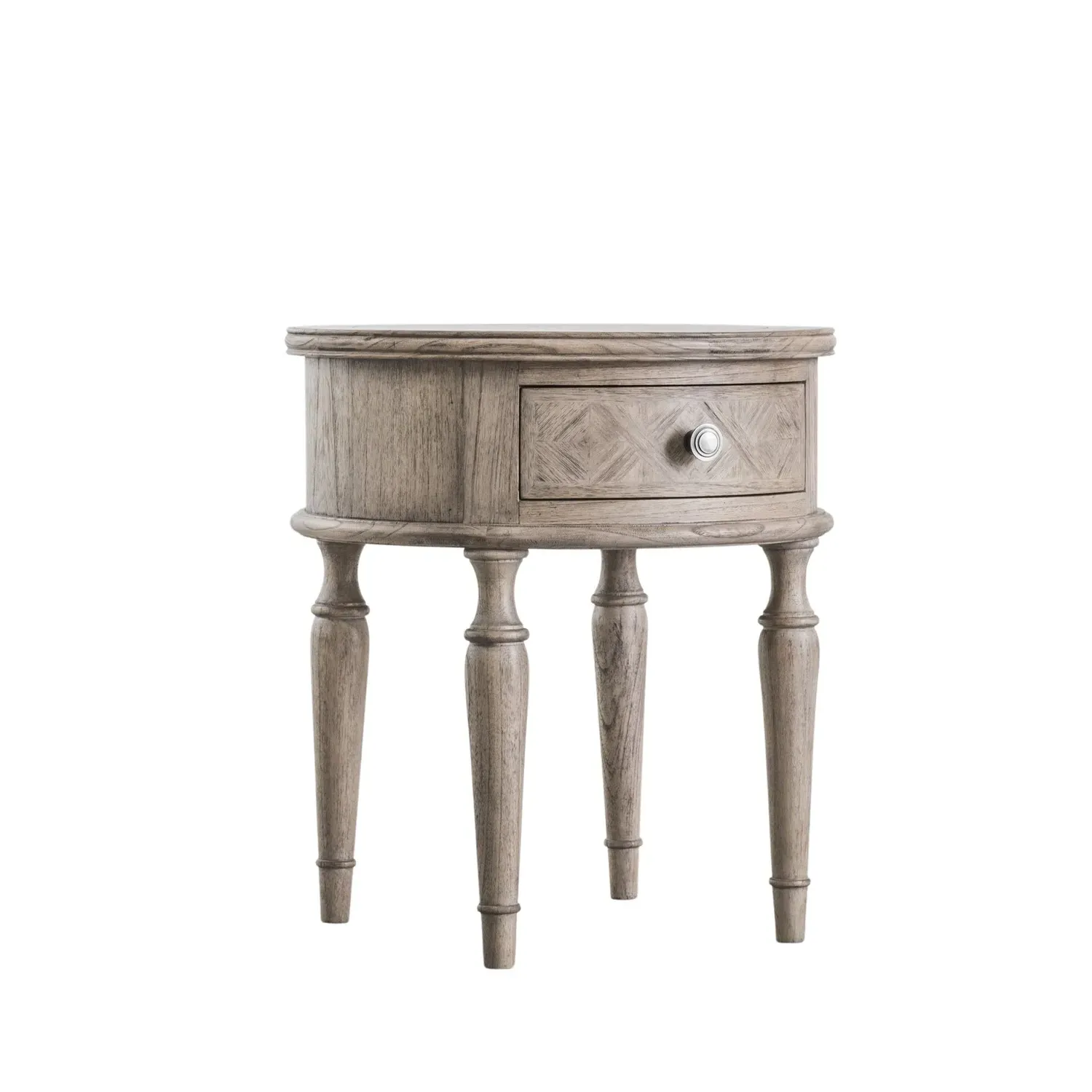 Large Round Side Table with Drawer - Brown, Wood