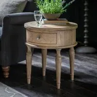 Large Round Side Table with Drawer - Brown, Wood