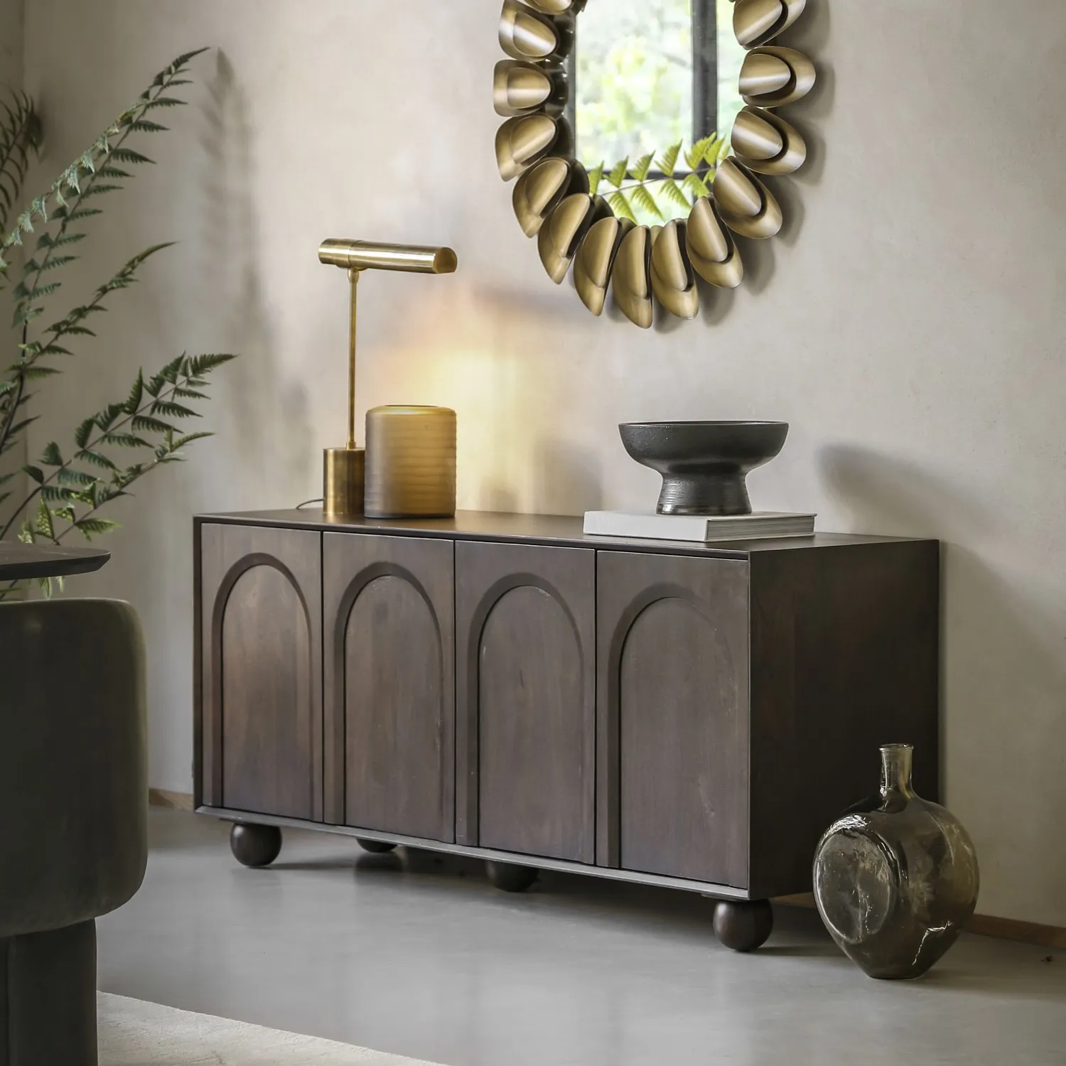 Large Sideboard with Ball Feet - Brown, Mango Wood