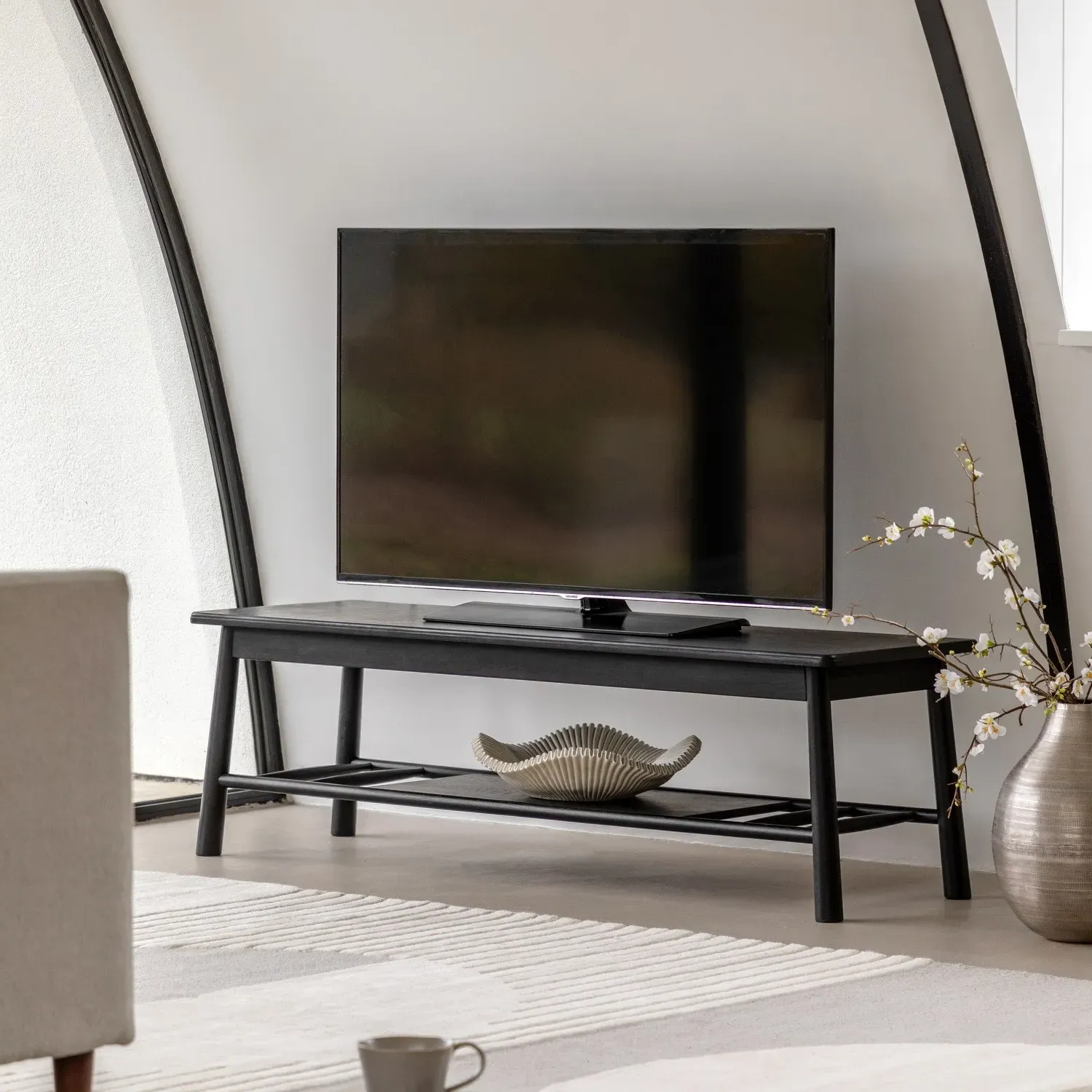 Large TV Stand with Shelf - Black, Oak image