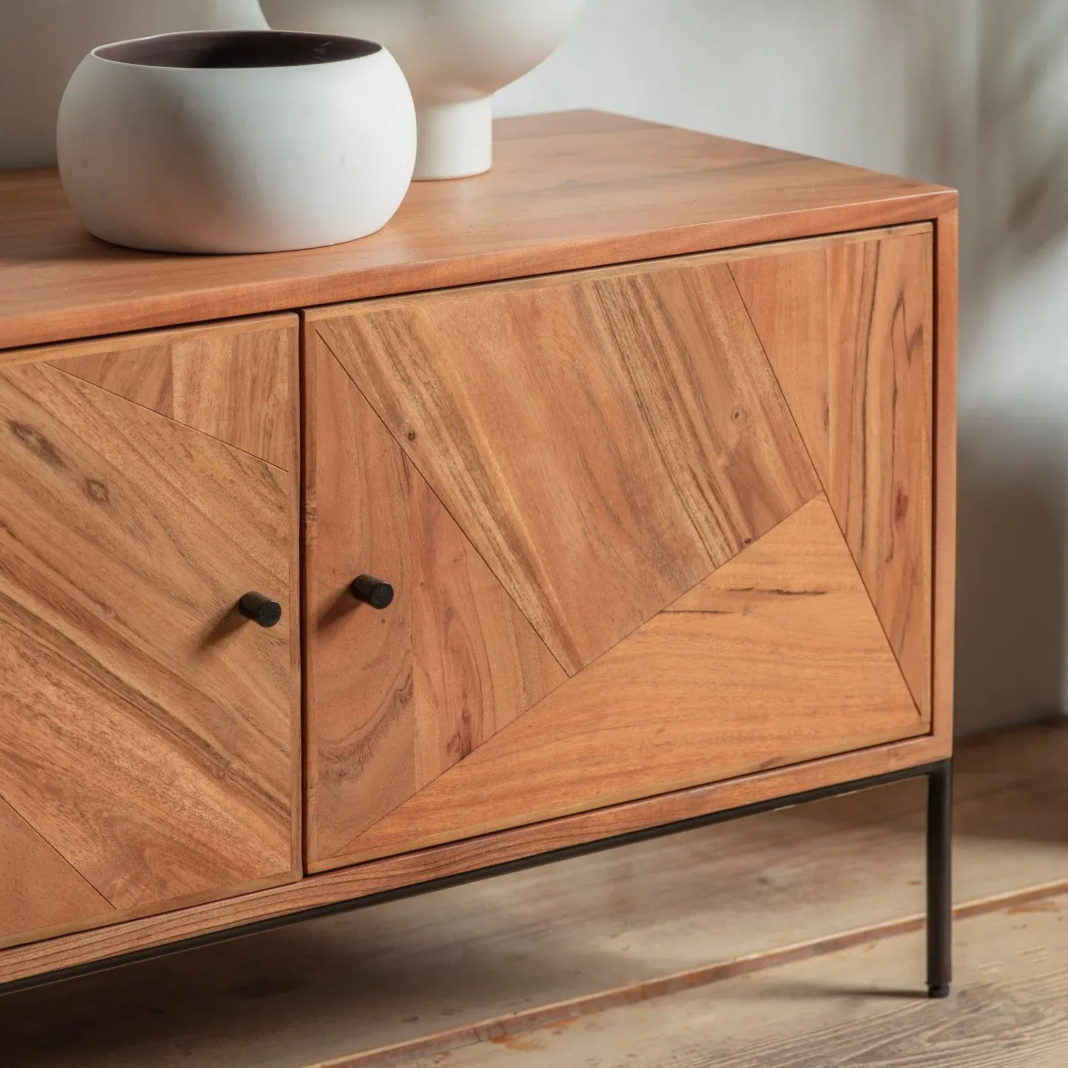 Large TV Stand with Storage - Brown, Acacia Wood