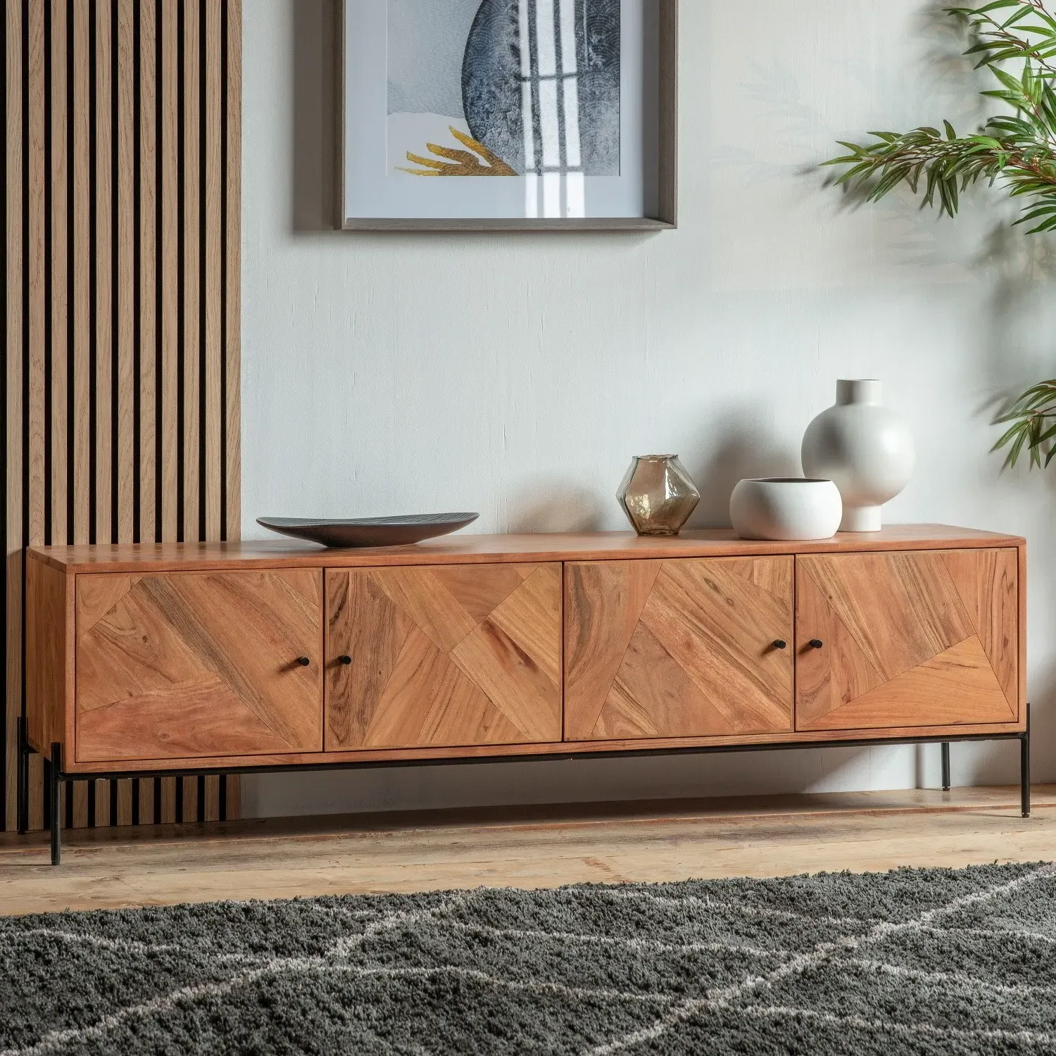 Large TV Stand with Storage - Brown, Acacia Wood image