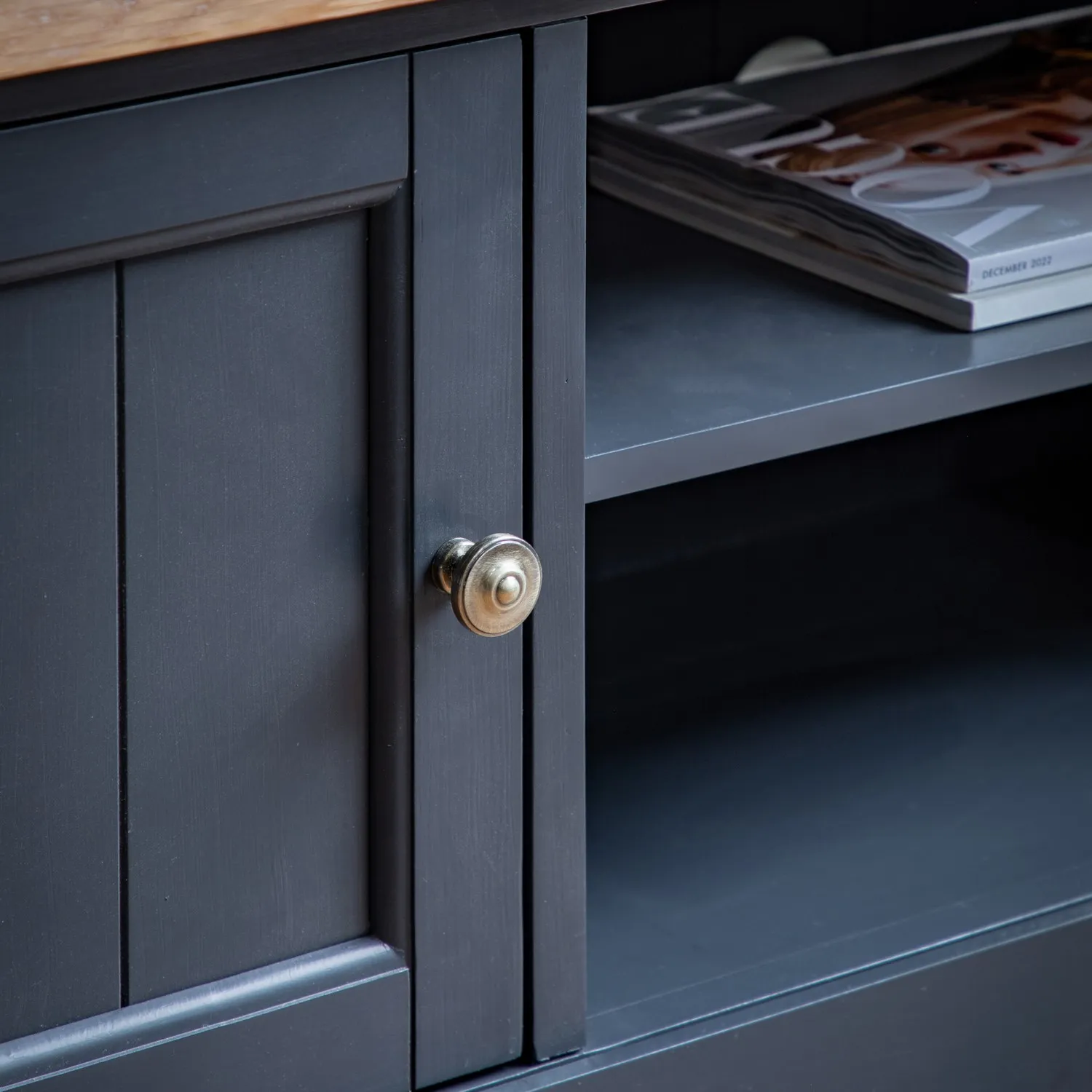 Large TV Stand with Storage - Navy Blue, Oak