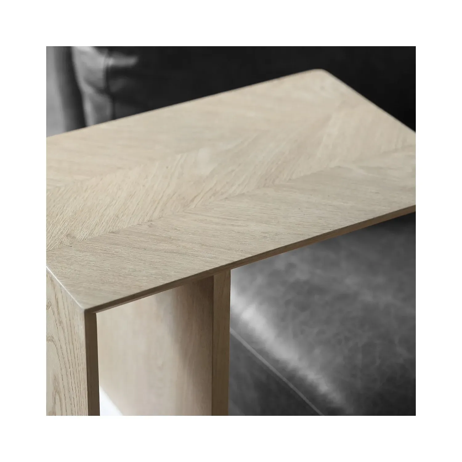 Oak Side Table with Storage - Cream, Oak