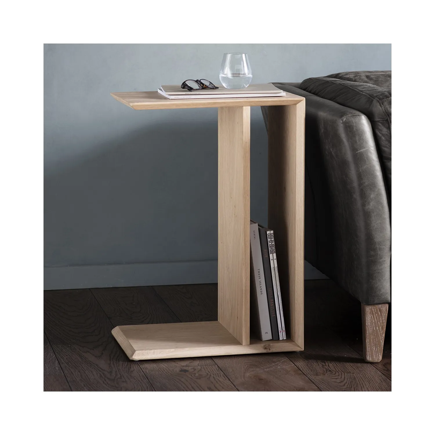 Oak Side Table with Storage - Cream, Oak