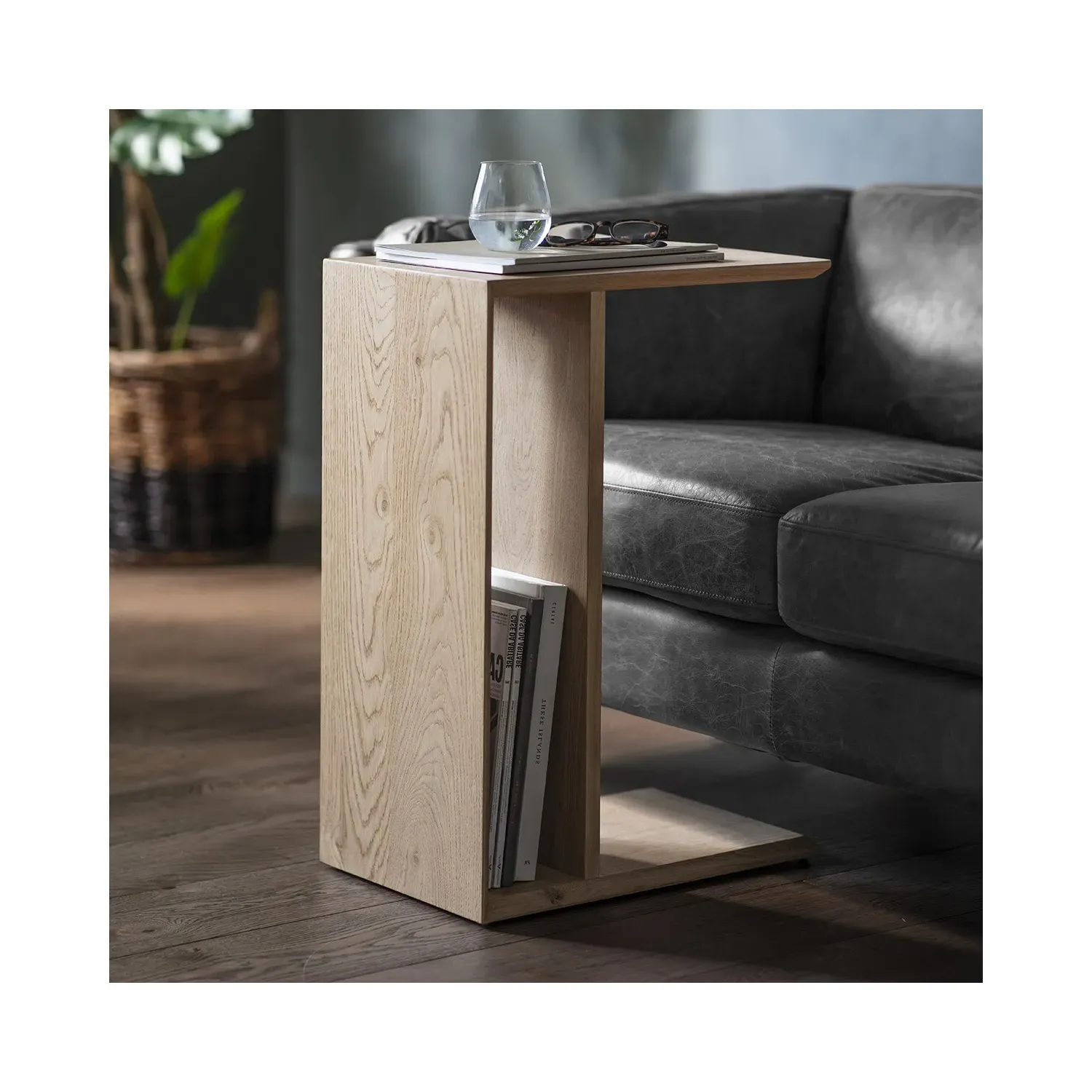 Oak Side Table with Storage - Cream, Oak