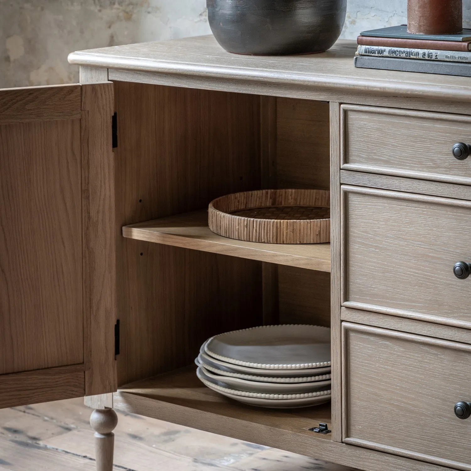 Oak Sideboard with Bobbin Detail - Brown, Oak