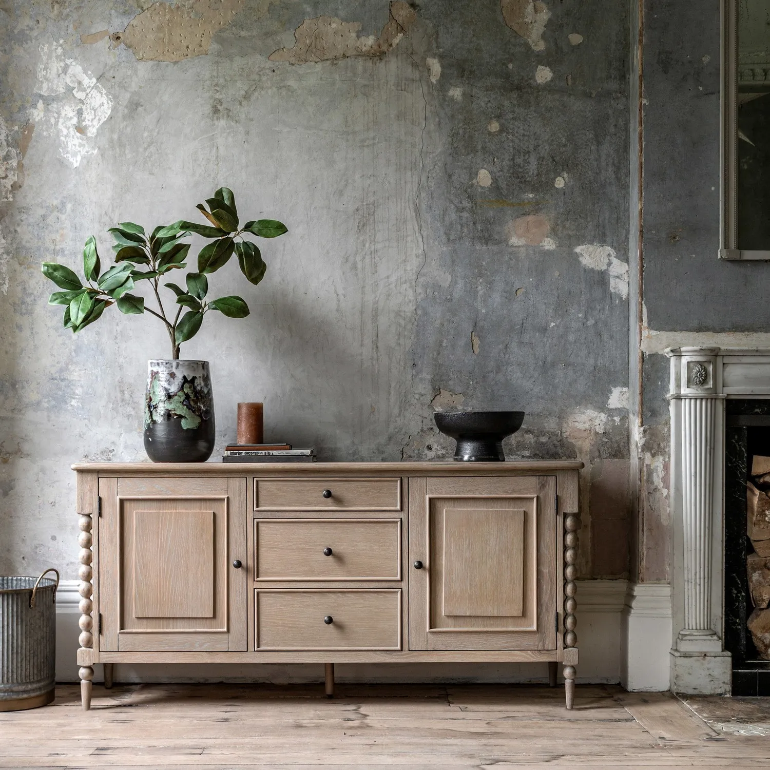Oak Sideboard with Bobbin Detail - Brown, Oak
