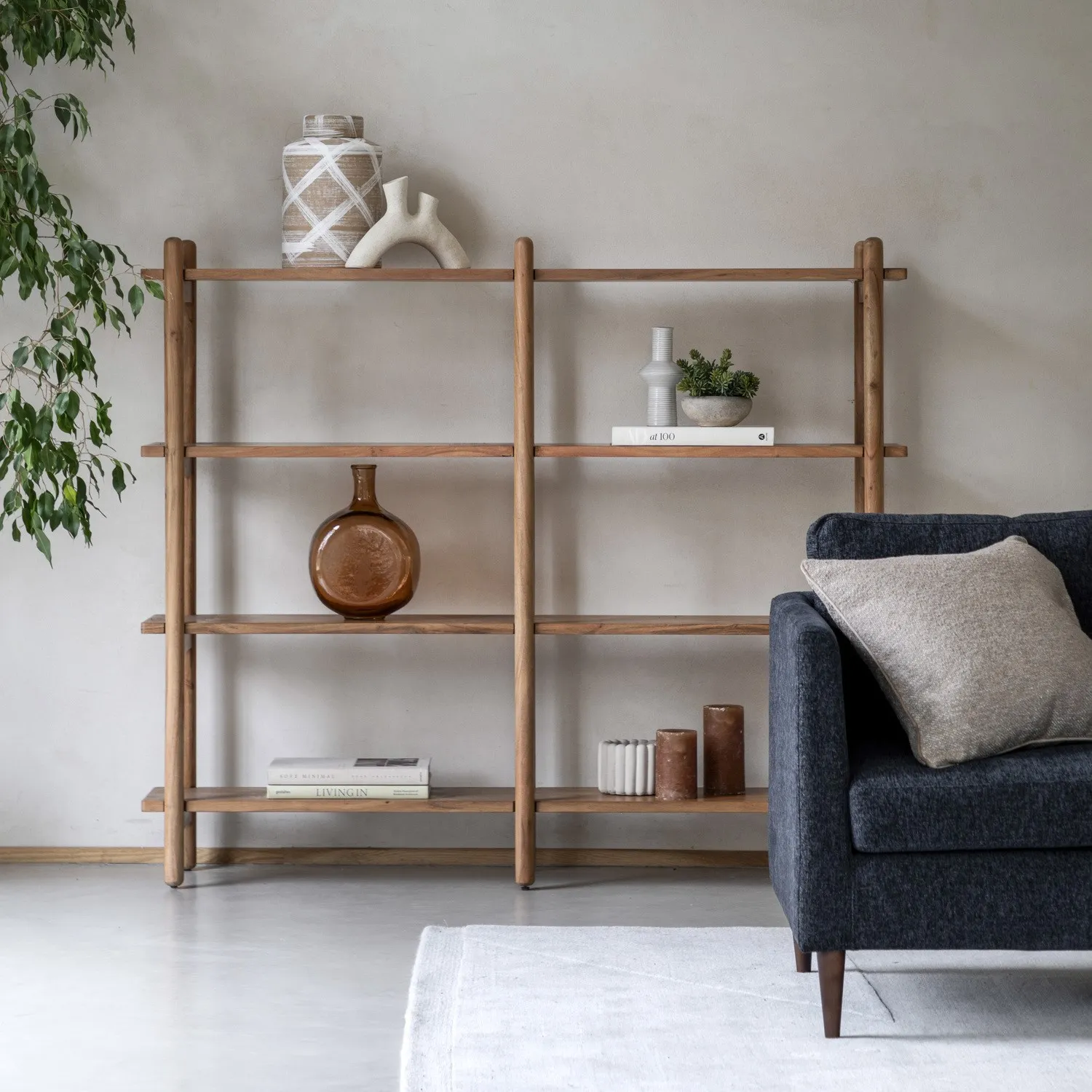 Open Bookcase with 4 Shelves - Brown, Mango Wood