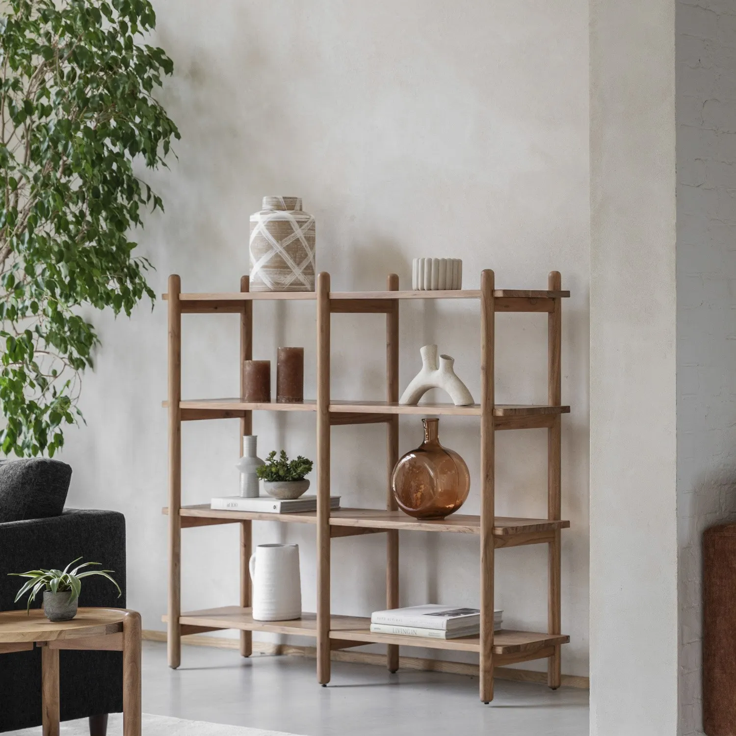 Open Bookcase with 4 Shelves - Brown, Mango Wood image