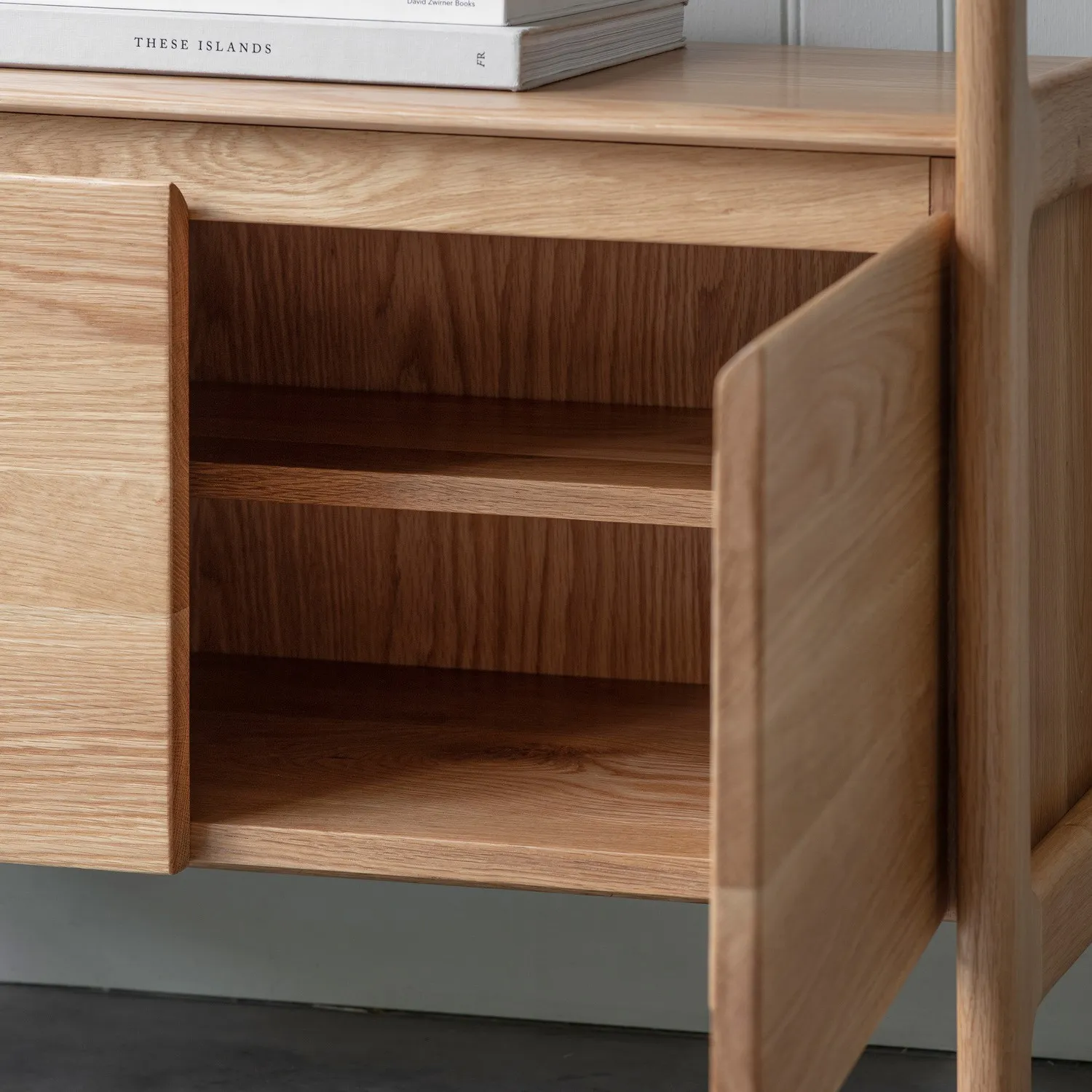 Open Bookcase with Storage - Brown, Solid Oak