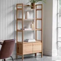 Open Bookcase with Storage - Brown, Solid Oak
