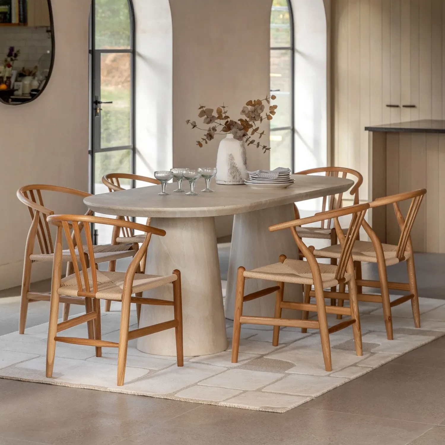 Oval Dining Table Seats 6 - Beige, Concrete