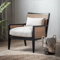 Rattan Accent Chair with Cushions - Beige, Timber