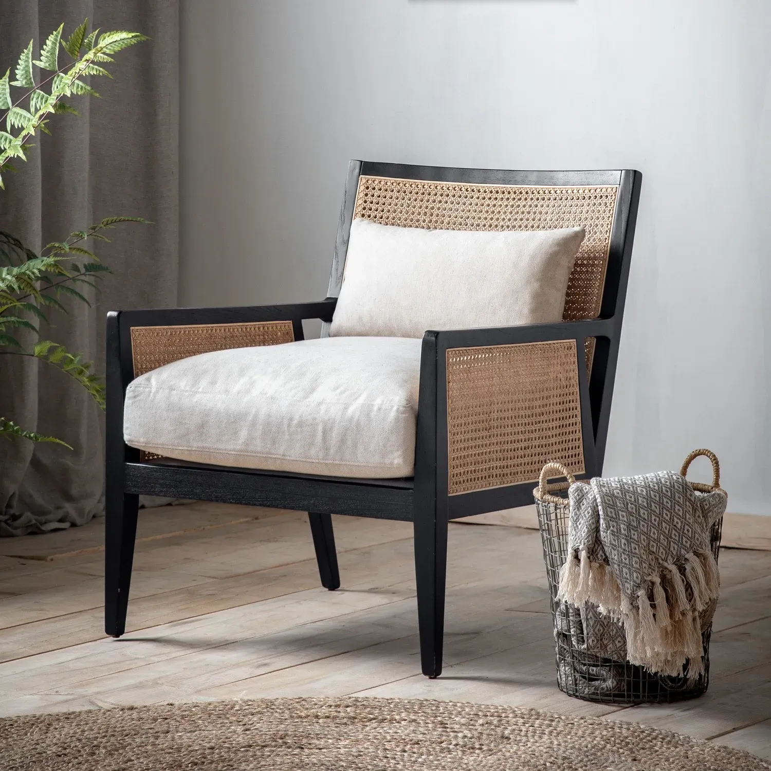 Rattan Accent Chair with Cushions - Beige, Timber