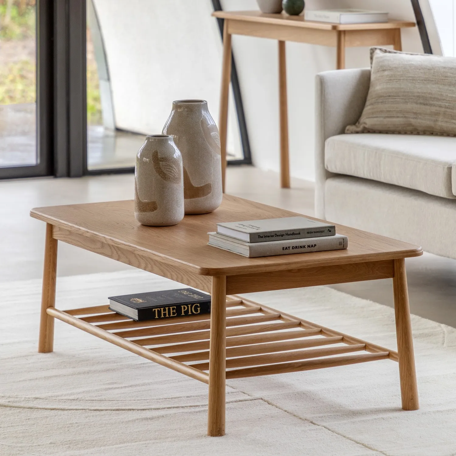 Rectangular Coffee Table with Shelf - Brown, Oak image