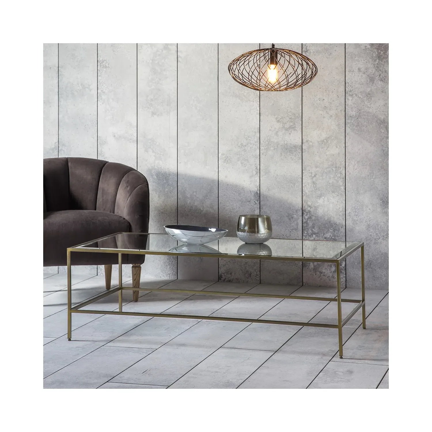 Rectangular Coffee Table with Storage - Gold, Glass