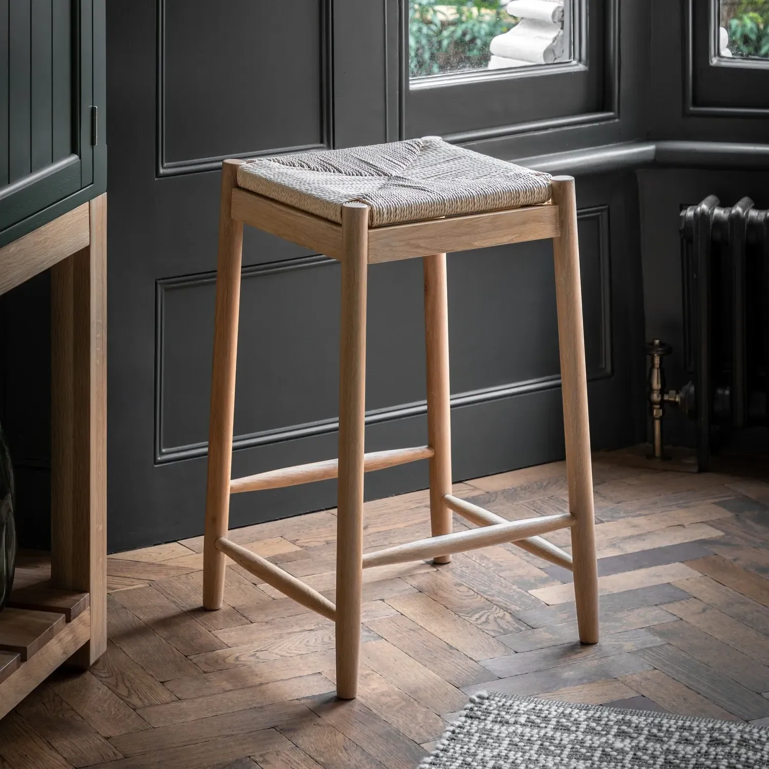 Rope Stool with Woven Seat - Natural, Oak