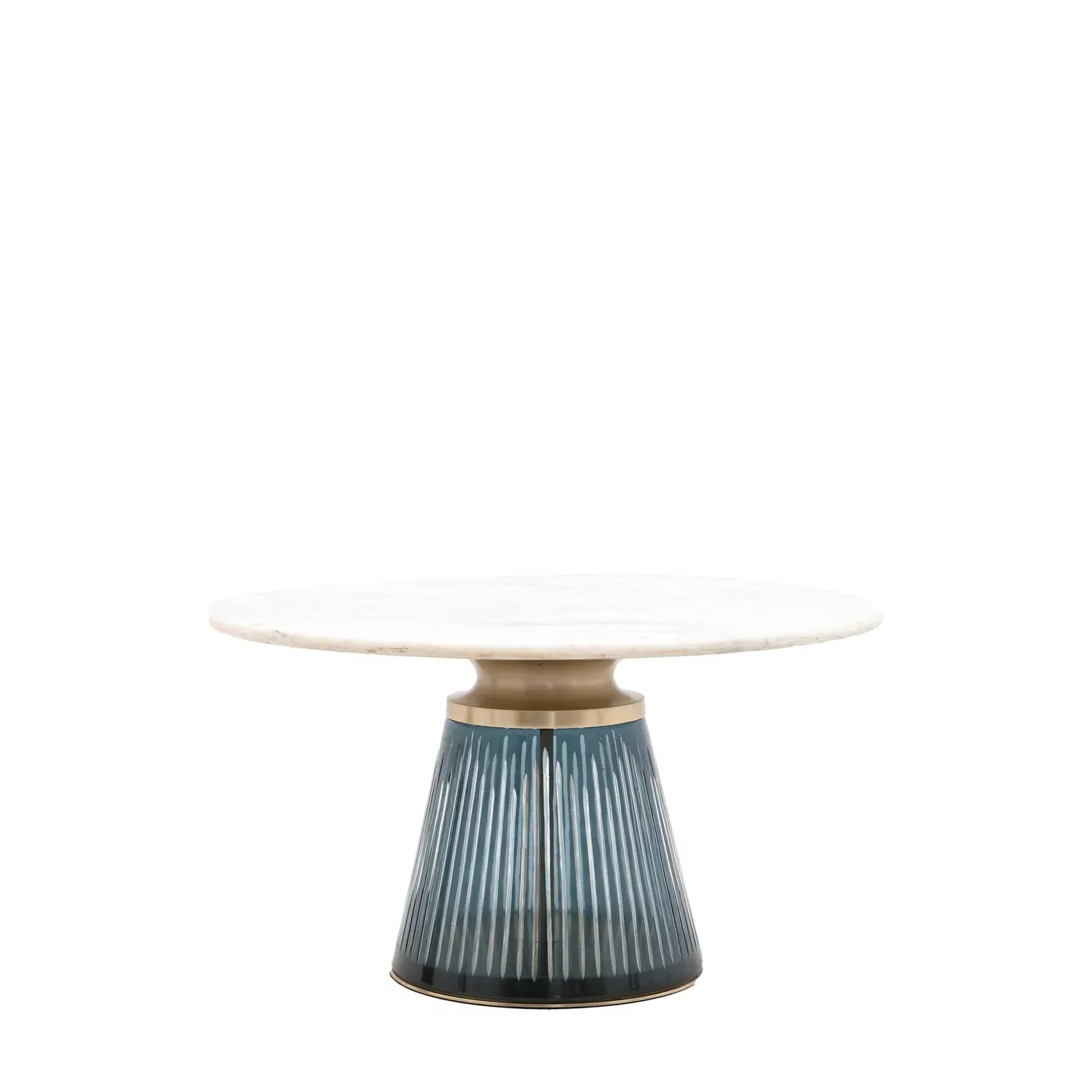 Round Coffee Table Fluted Base - Blue, Marble