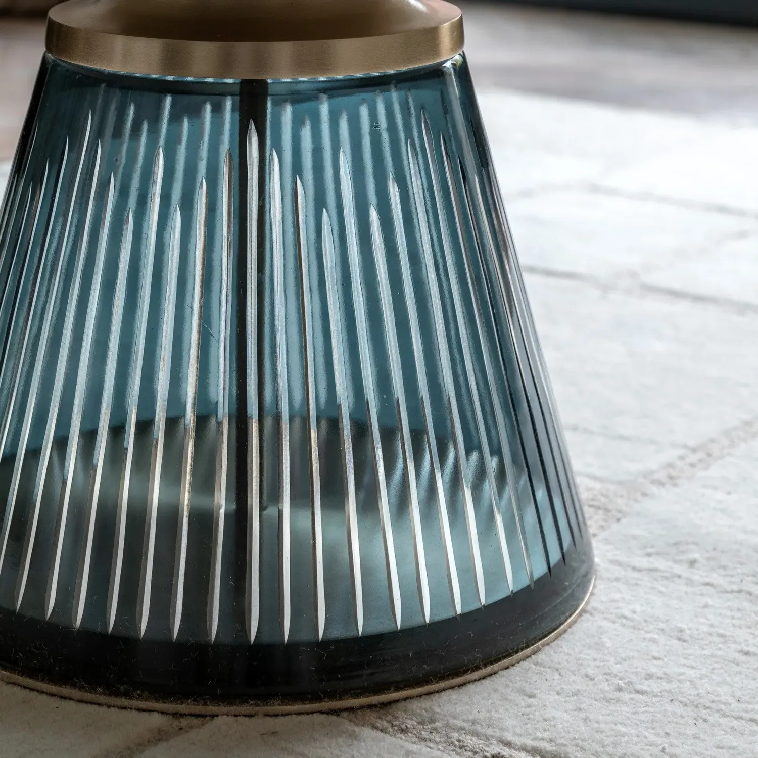 Round Coffee Table Fluted Base - Blue, Marble