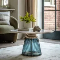 Round Coffee Table Fluted Base - Blue, Marble
