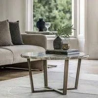 Round Coffee Table Marble Effect - Green, Metal
