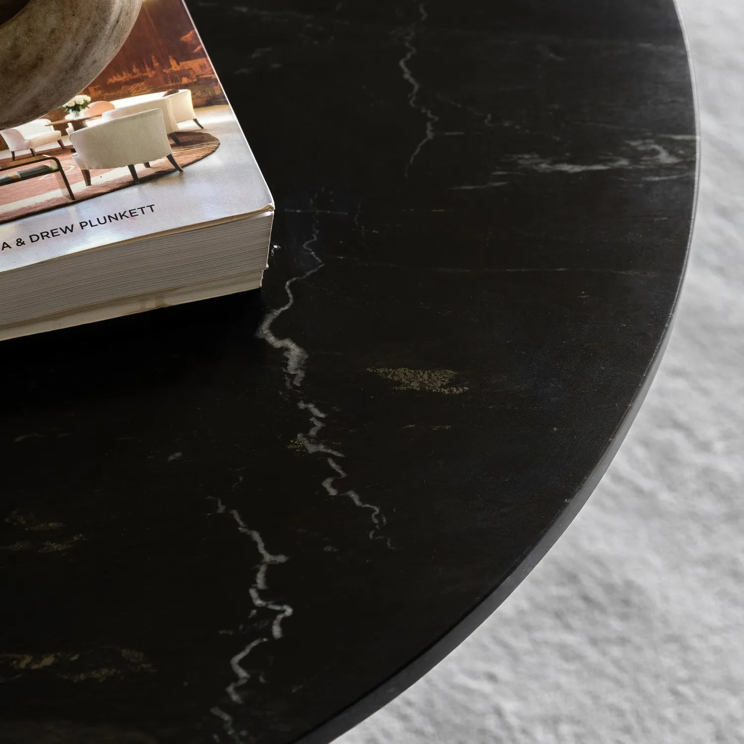 Round Coffee Table Sculptural Base - Black, Marble
