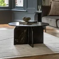 Round Coffee Table Sculptural Base - Black, Marble
