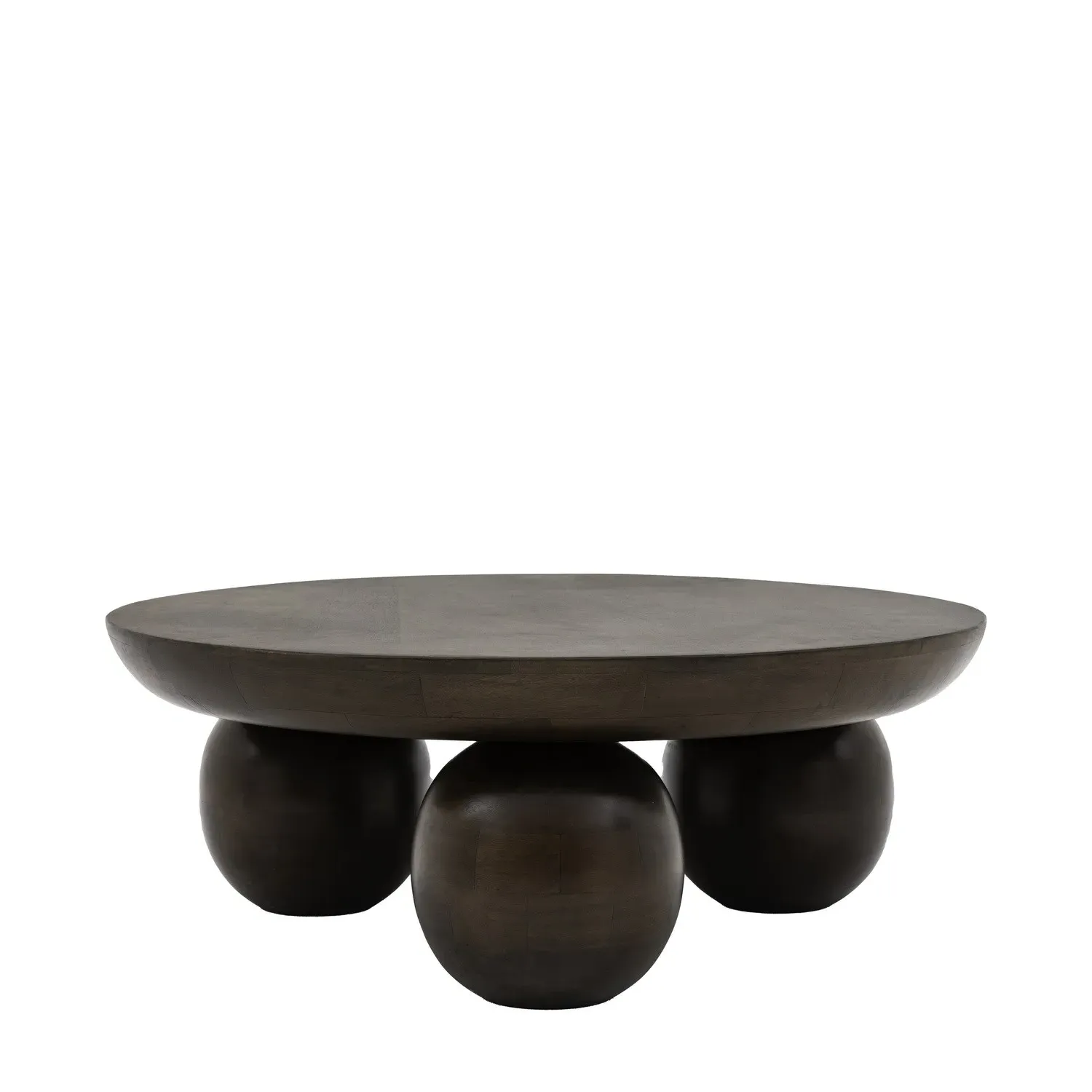 Round Coffee Table with Ball Feet - Brown, Mango Wood
