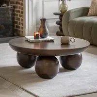 Round Coffee Table with Ball Feet - Brown, Mango Wood