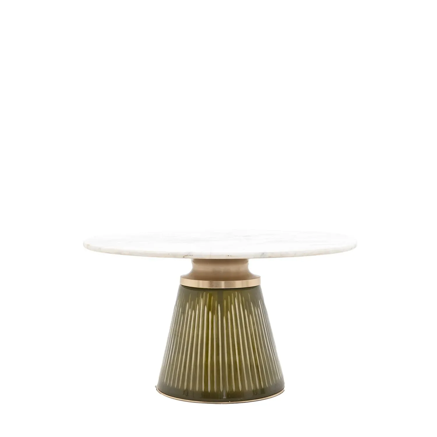 Round Coffee Table with Brass Trim - Green, Marble