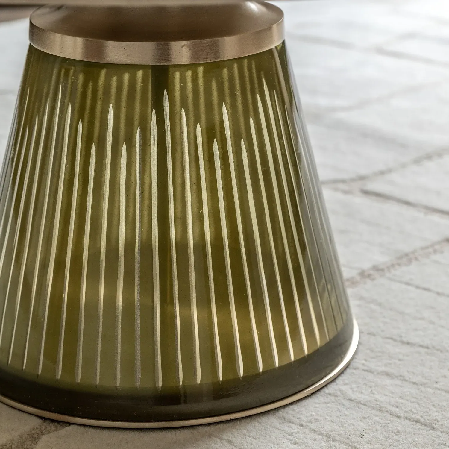 Round Coffee Table with Brass Trim - Green, Marble