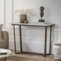 Round Console Table with Brass Legs - Green, Marble