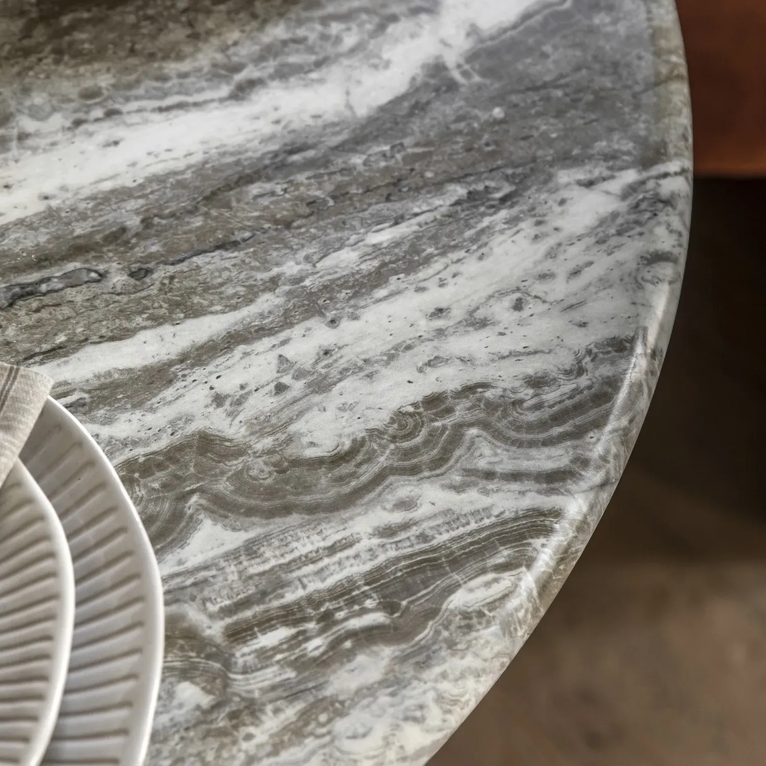 Round Dining Table - Green, Marble Effect