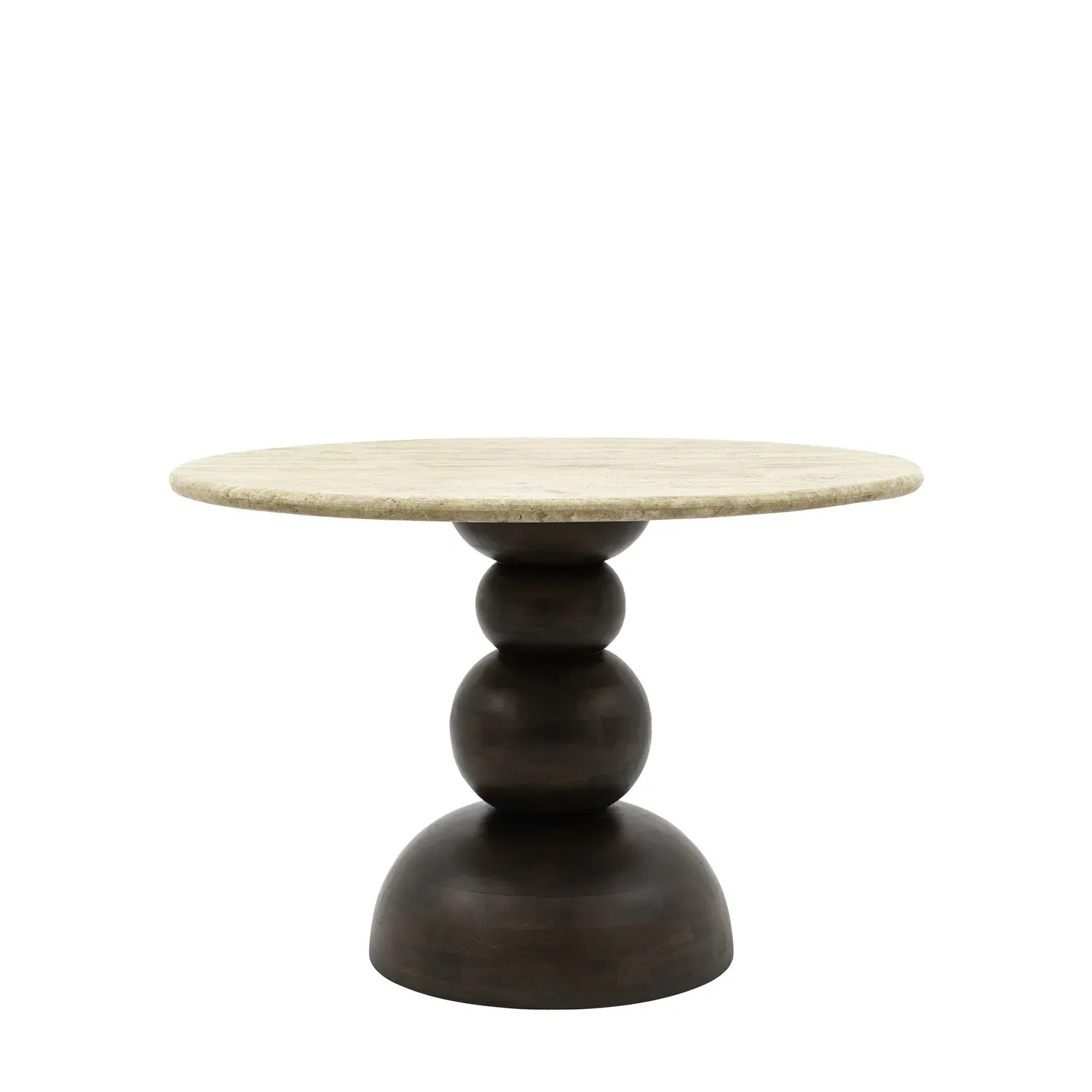 Round Dining Table with Travertine Top - Brown, Wood