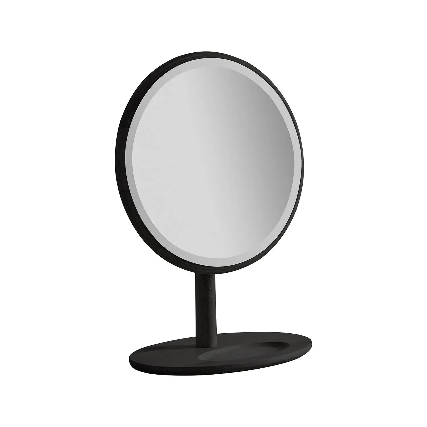 Round Dressing Table Mirror - Black, Solid Wood