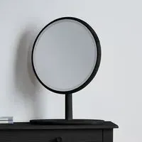 Round Dressing Table Mirror - Black, Solid Wood