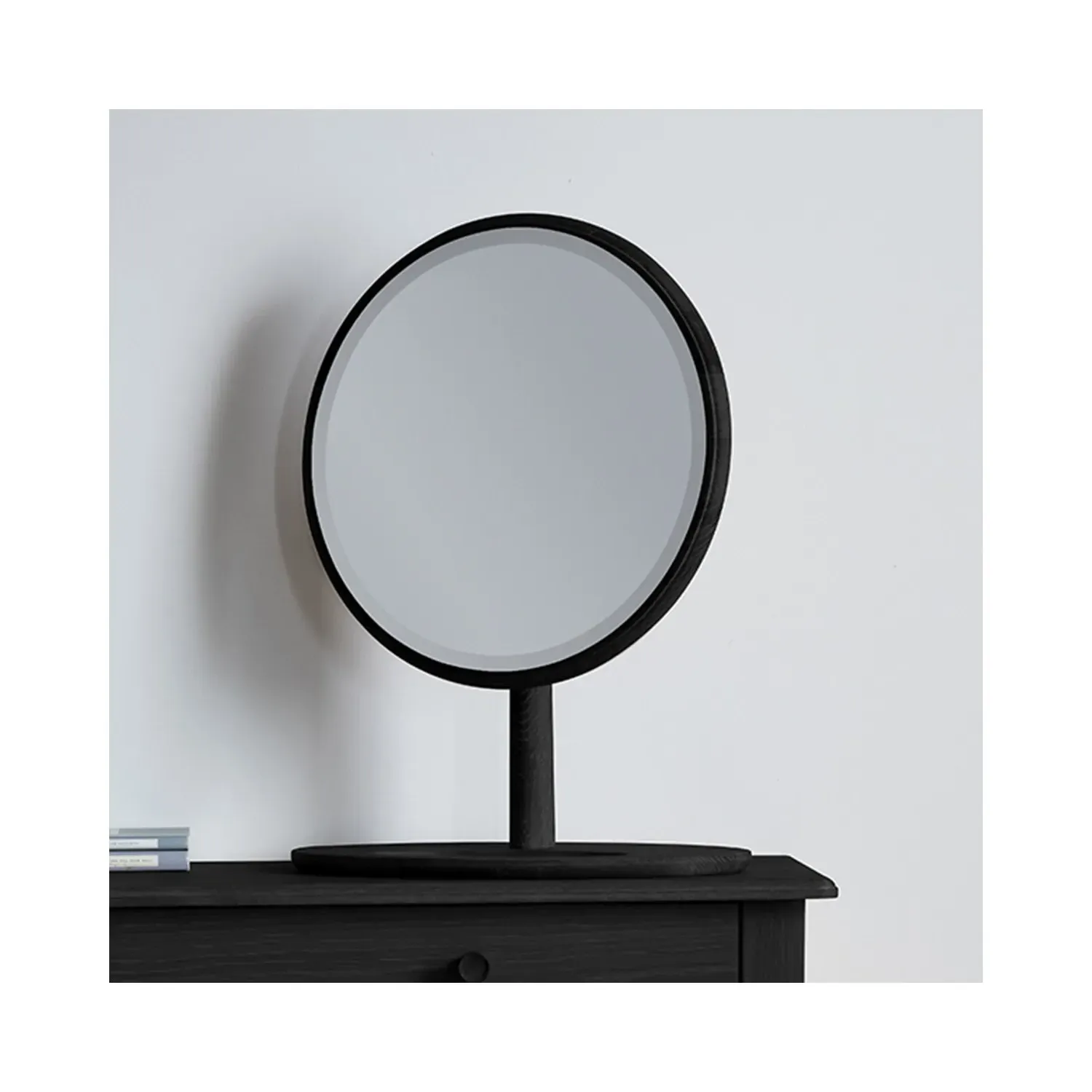 Round Dressing Table Mirror - Black, Solid Wood image