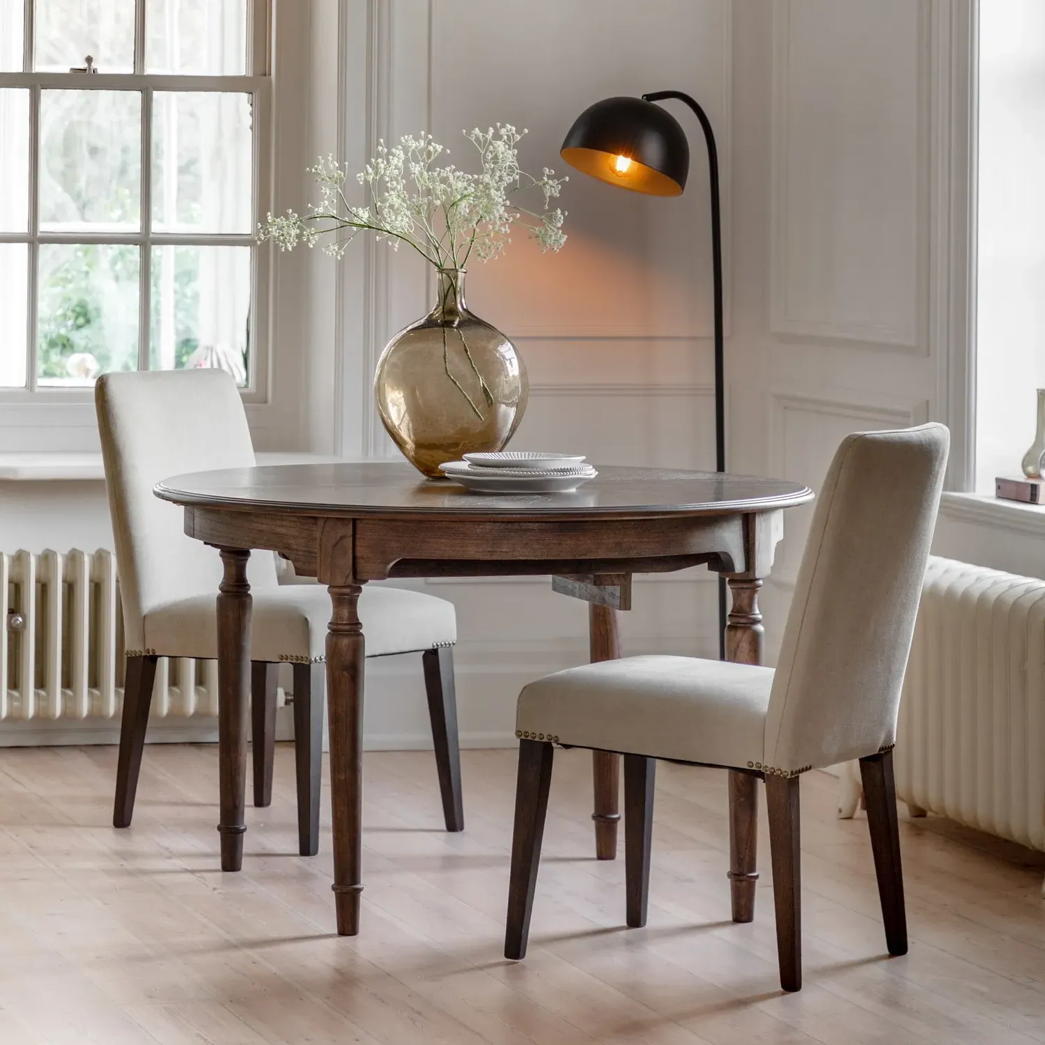 Round Extendable Dining Table - Brown, Mindi Wood