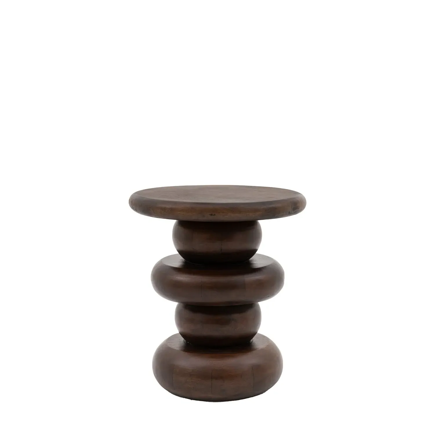 Round Sculptural Side Table - Brown, Mango Wood