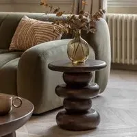 Round Sculptural Side Table - Brown, Mango Wood