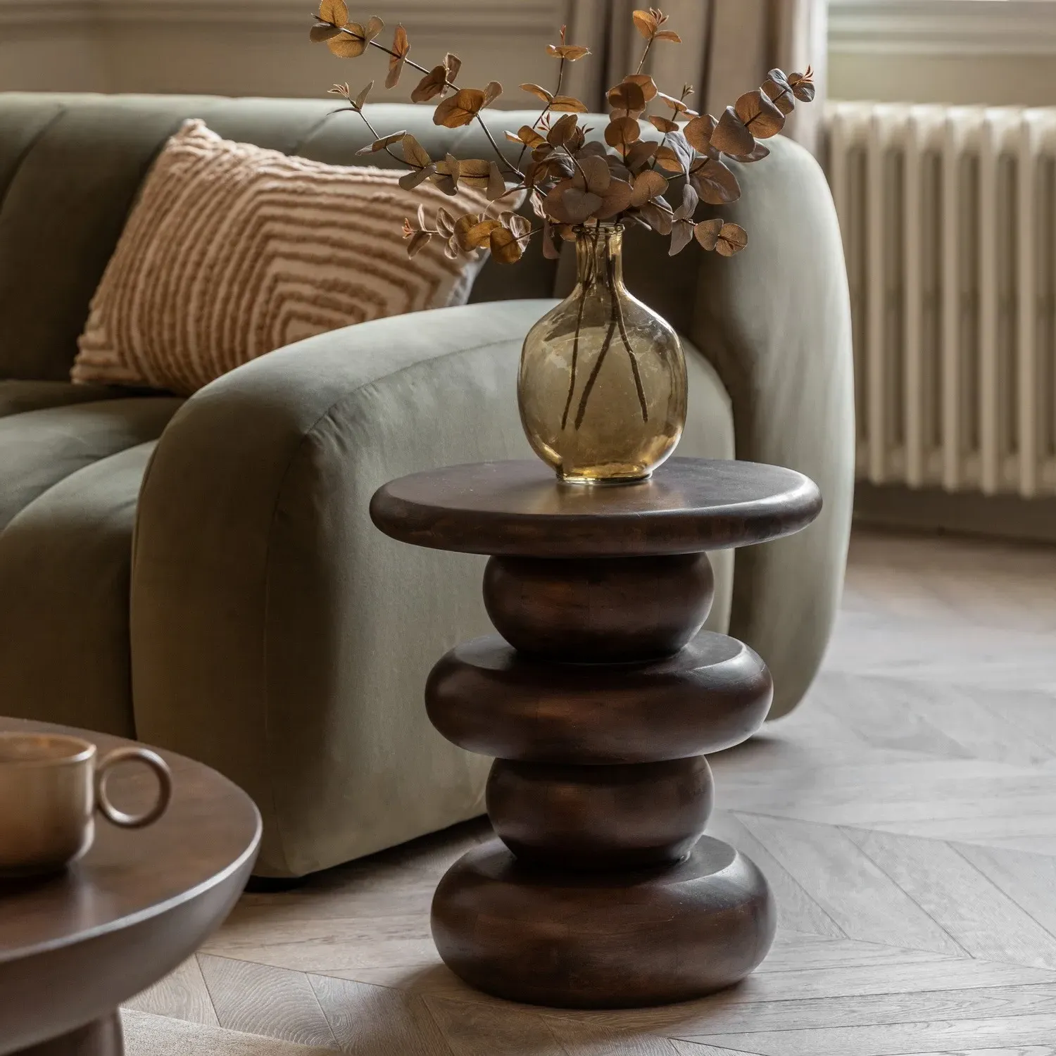 Round Sculptural Side Table - Brown, Mango Wood image