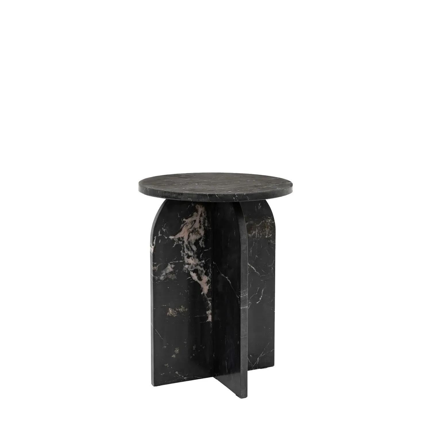 Round Side Table - Black, Marble Effect