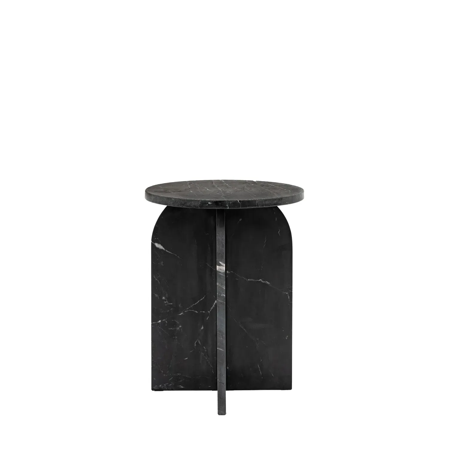 Round Side Table - Black, Marble Effect