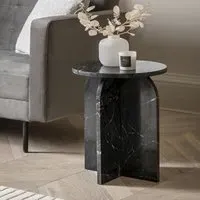 Round Side Table - Black, Marble Effect