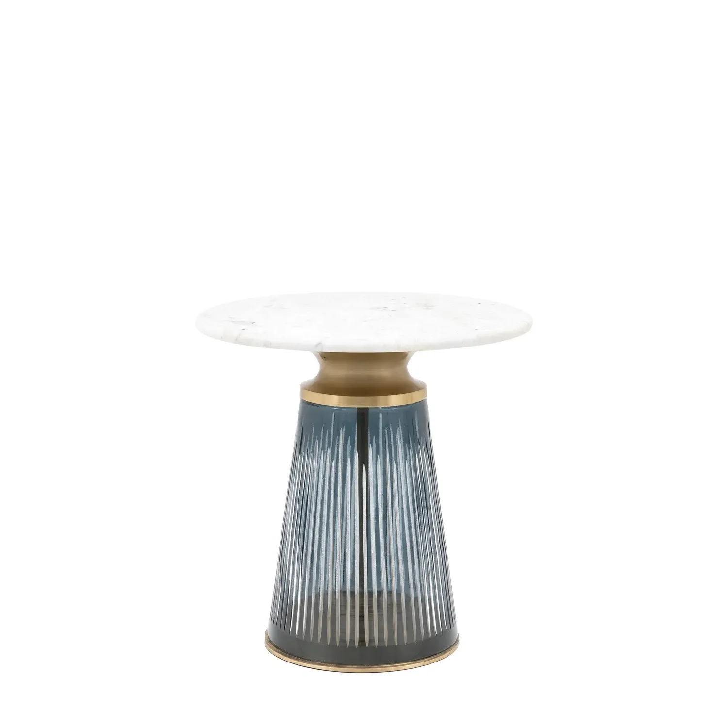 Round Side Table - Blue Glass, White Marble