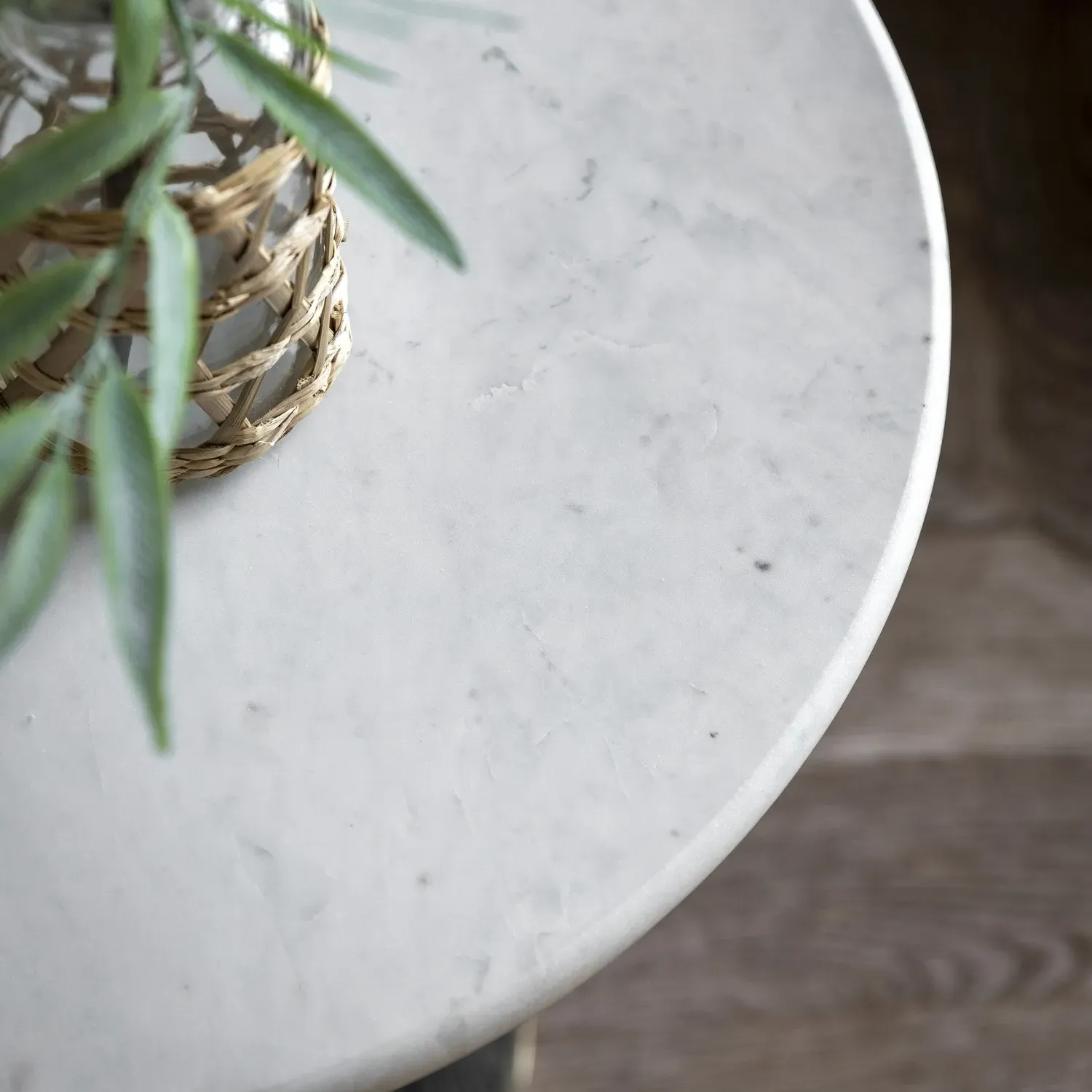 Round Side Table - Blue Glass, White Marble