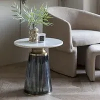 Round Side Table - Blue Glass, White Marble