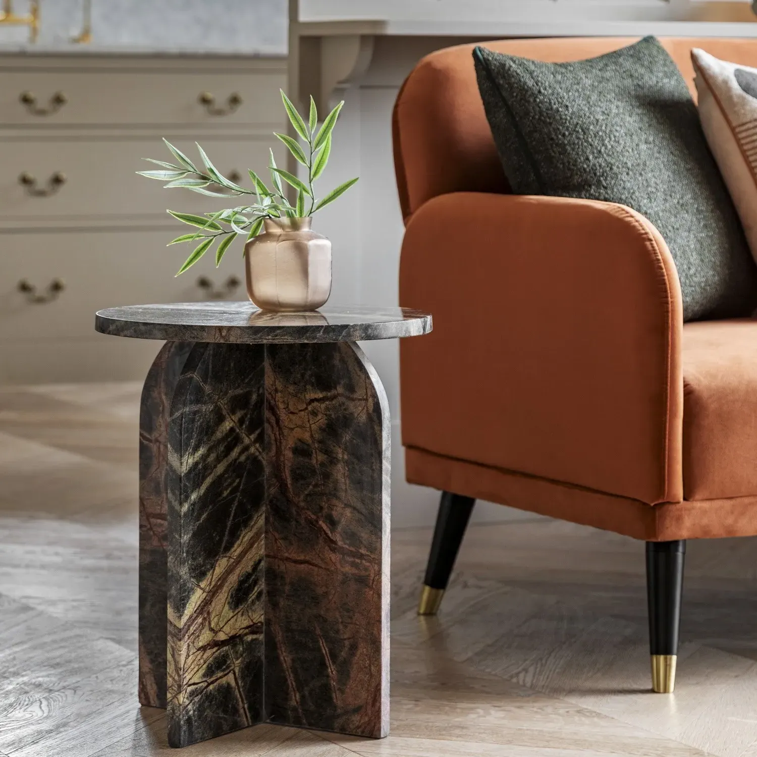 Round Side Table - Ember, Marble